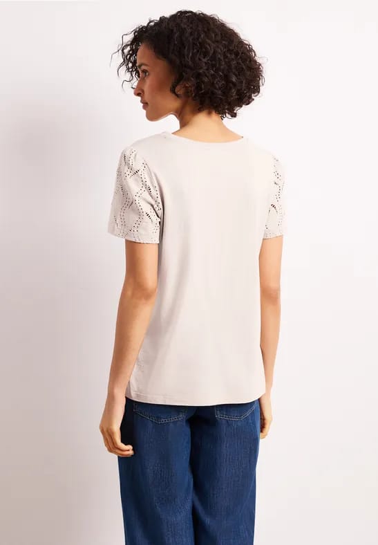 Shirt met ronde hals en kanten mouwen