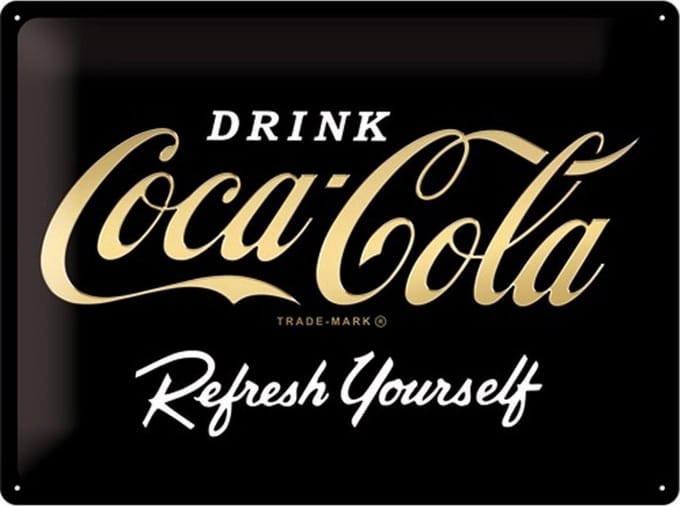 Coca Cola Refresh Yourself  Black Logo S.E.    Metalen wandbord in reliëf 30 x 40 cm