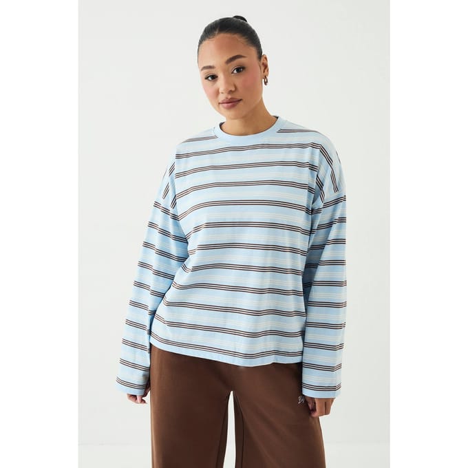 Dames Dsgn Studio Gestreept Oversized T-shirt | Light Blue | Maat: XL