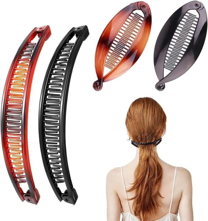 Allecto Plus - Banaan Haarclip set - Vintage Kammen - Fishtail Haarclip - Dubbele Clip - Haaraccessoire, 4 Stuks