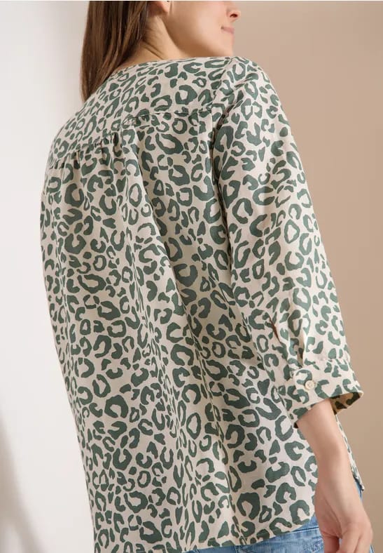 Blouse met leopatroon in linnenmix