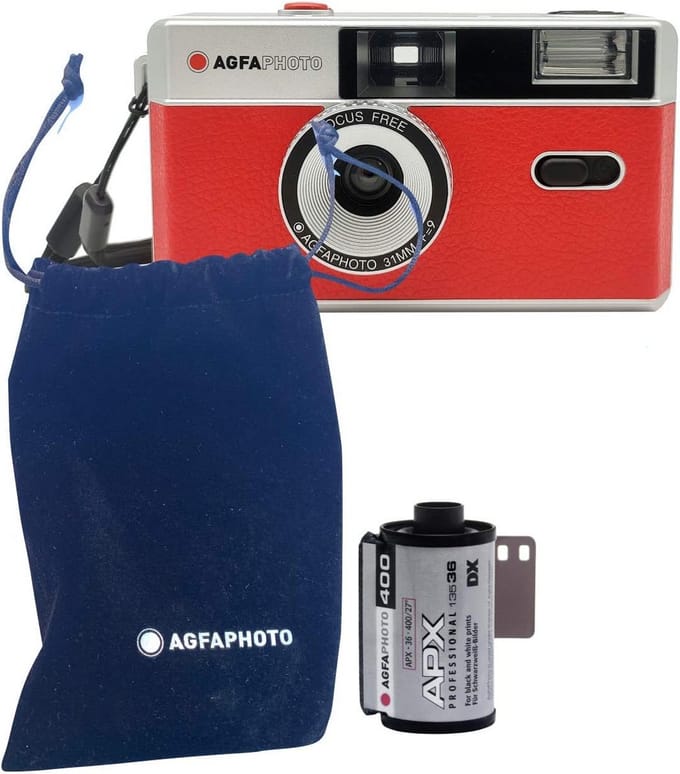 Analoge 35mm Compactcamera Rood - Inclusief Zwart/Wit Film & Batterij