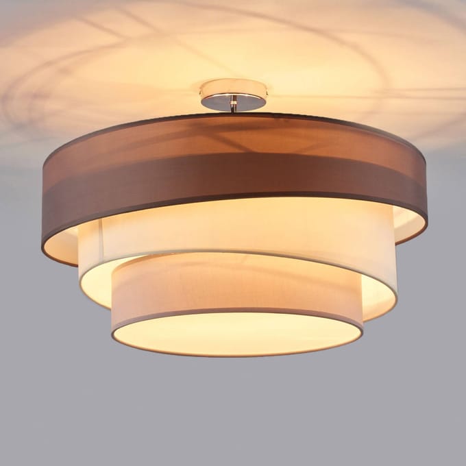 Lindby - plafondlamp - 3lichts - Stof, metaal - H: 36.8 cm - E27 - grijsbruin, wit, grijs, chroom