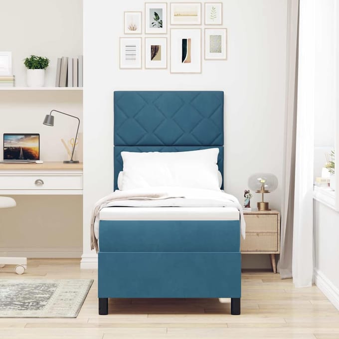 vidaXL - Boxspring - bed - met - hoofdeinde - Donkerblauw - 80 - x - 200 - cm - Fluweel