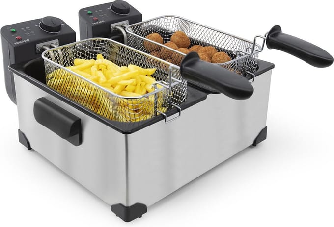 Tomado TDF6001S - Dubbele frituurpan - 2 x 3 liter - Koude zone friteuse - RVS