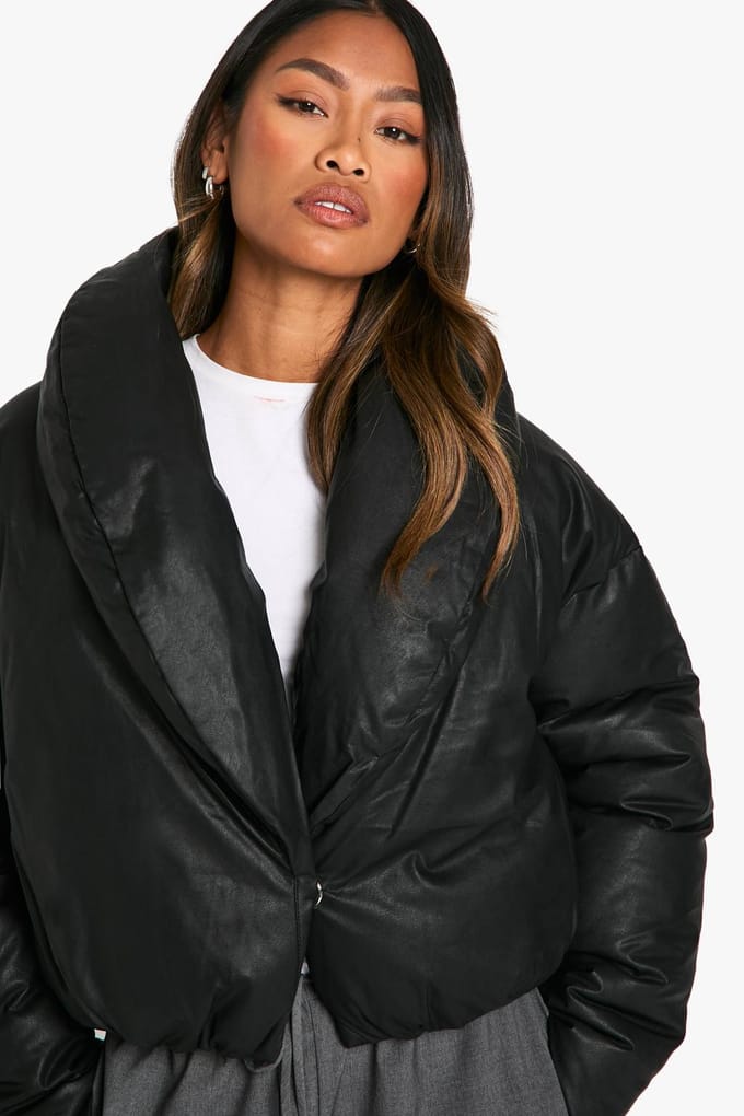 boohoo Dames Gecoate korte donsjas | Black | Maat: 16