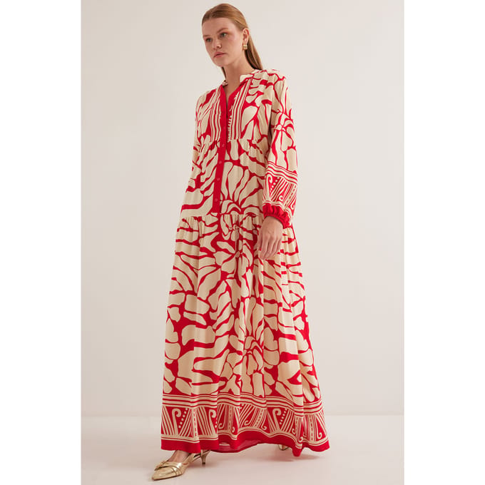 Geprinte V-hals Maxi-jurk