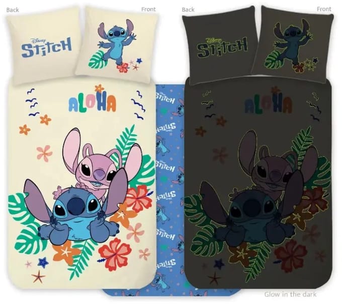 Glow in the Dark Lilo Stitch Dekbedovertrek - Ledikant Dekbedovertrek - 100x135 cm - 100% Katoen