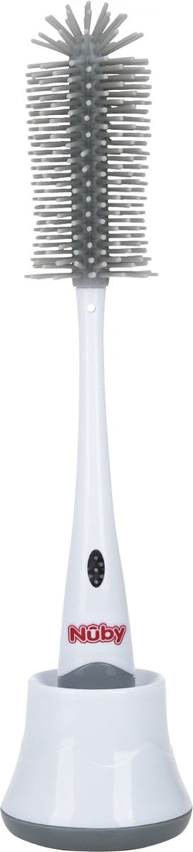 Nuby - Silicone flessenborstel met houder - Grijs