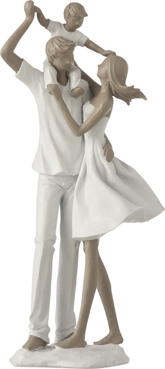 J-Line decoratie Koppel Met Kind Op Schouders - polyresin - wit/taupe