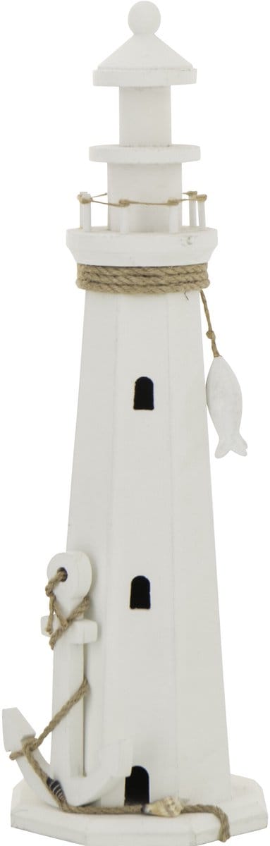 J-Line decoratie Vuurtoren - hout/touw - wit - large