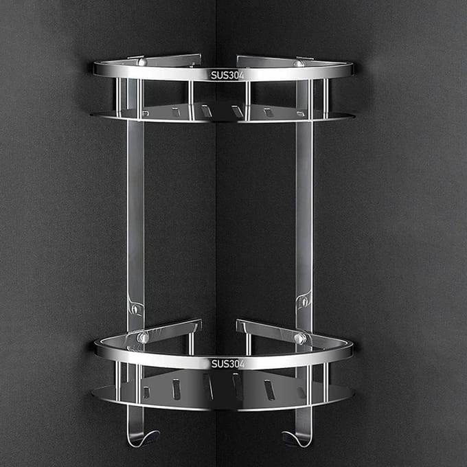 Douchewand Caddy - Badkamer Organizer - Ruimte Maximaliseren - Roestvrij Staal - 2 Tier - Chroom