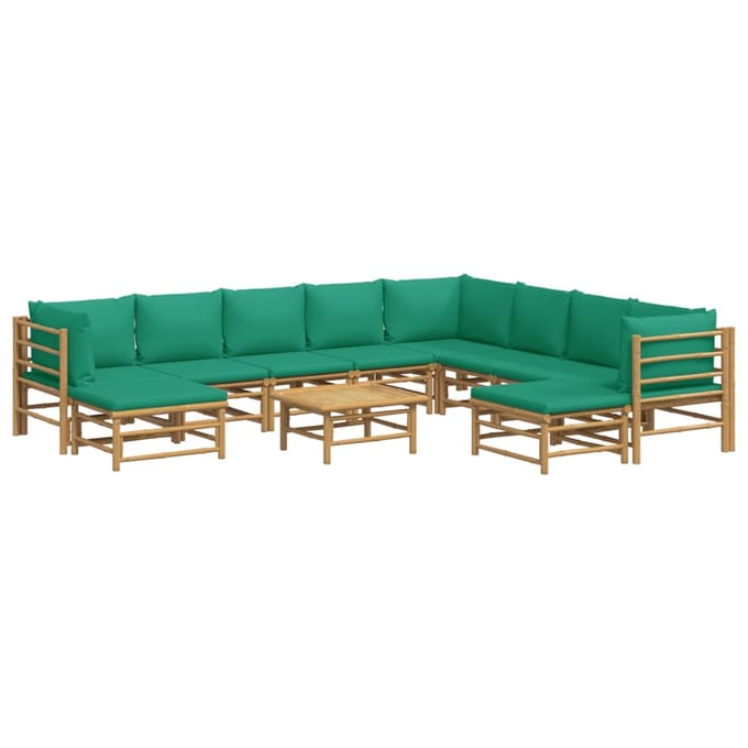 vidaXL - 11-delige - Loungeset - met - kussens - bamboe - groen