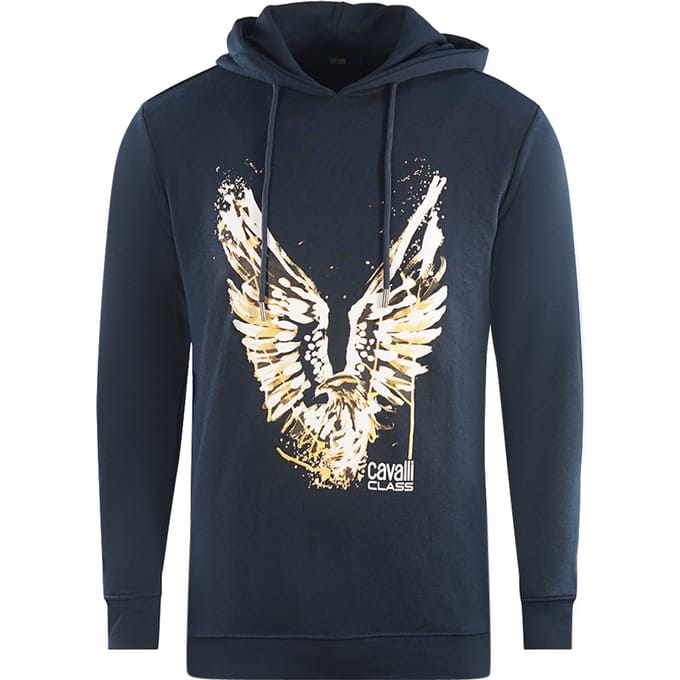 Cavalli Class Gouden Adelaar Logo Donkerblauwe Hoodie
