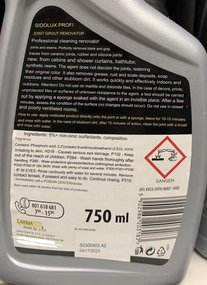 Sidolux - Reinigingsmiddel voor Voeg en Kit - 750 ml - Professioneel - Actief Schuim