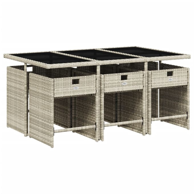 vidaXL - 7-delige - Tuinset - met - kussens - poly - rattan - grijs