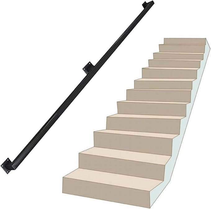 Trapleuning Set - Steunrail Handgreep - Veilig Trap Lopen - Smeedijzer Duurzaam - 510cm Lengte - Zwart