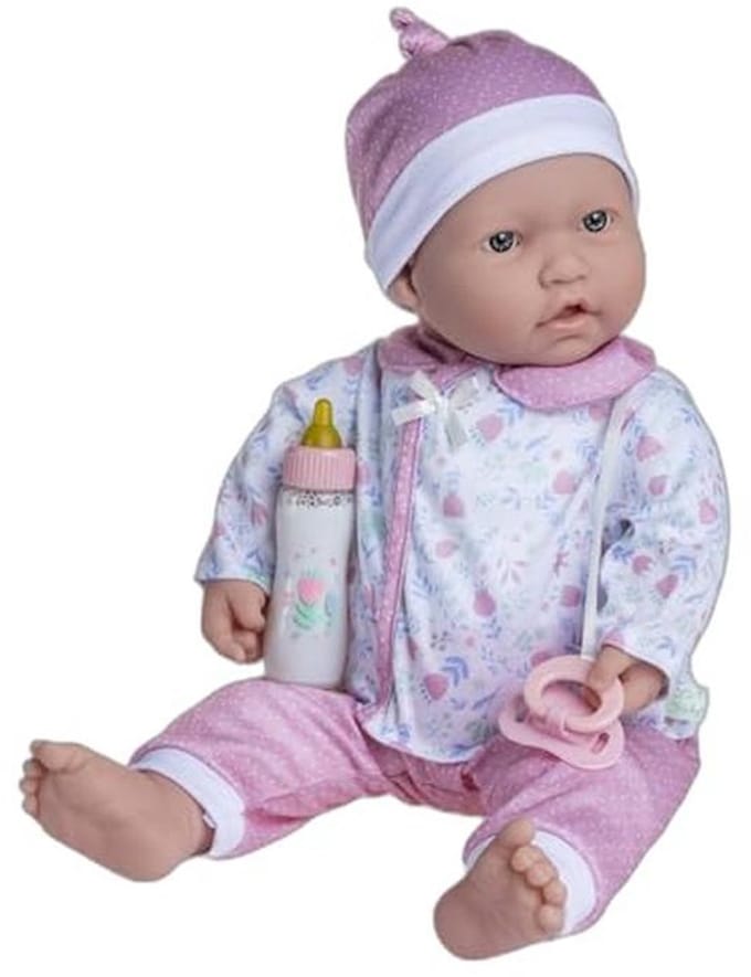 Babypop - Zachte pop - Rollenspel - Wasbaar lichaam - 51 cm - Roze bloemen