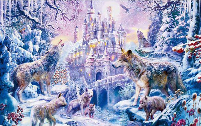 JigSaw Wolven Kasteel - Wolf Castle Legpuzzel 1000 Stukjes Puzzel 50 x 70 cm Puzzle Vanaf 14+