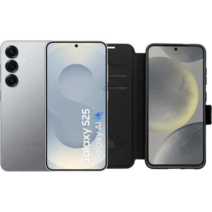 Samsung Galaxy S25 256GB Zilver 5G + BlueBuilt Book Case Zwart