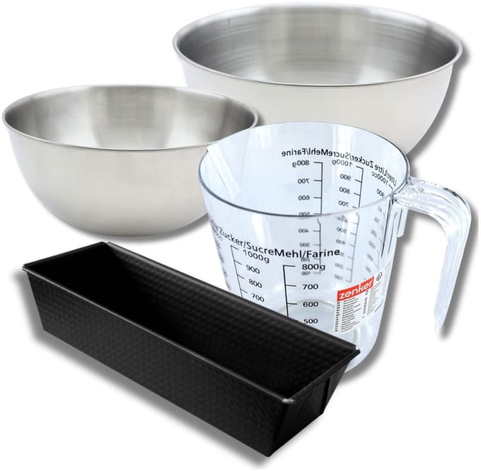 Bakkerset met cakevorm 25,5 cm, 2 mengkommen, maatbeker en spatel Zenker