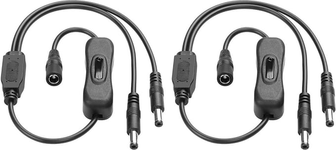 2-weg Y-Splitter Kabel DC 5.5mm x 2.1mm met Aan/Uit Schakelaar voor LED en Camera