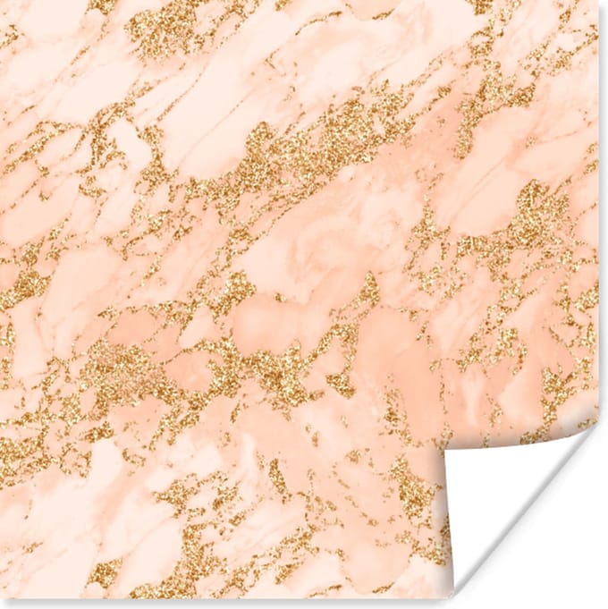 Poster Marmer - Rose goud - Goud - Glitter - 50x50 cm