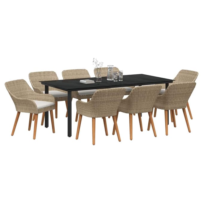 vidaXL - Tuin - Eettafel - Set - 9 - st - Beige - poly - rattan