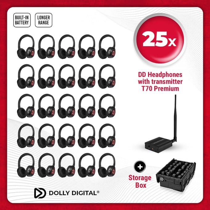Silent Disco. Silent Disco PRO BOX 25 oplaadbare headsets + pro zender | Dolly Digital©