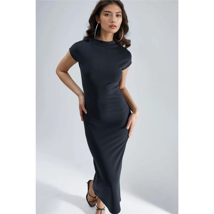 Slim Fit Crewneck Midi-jurk