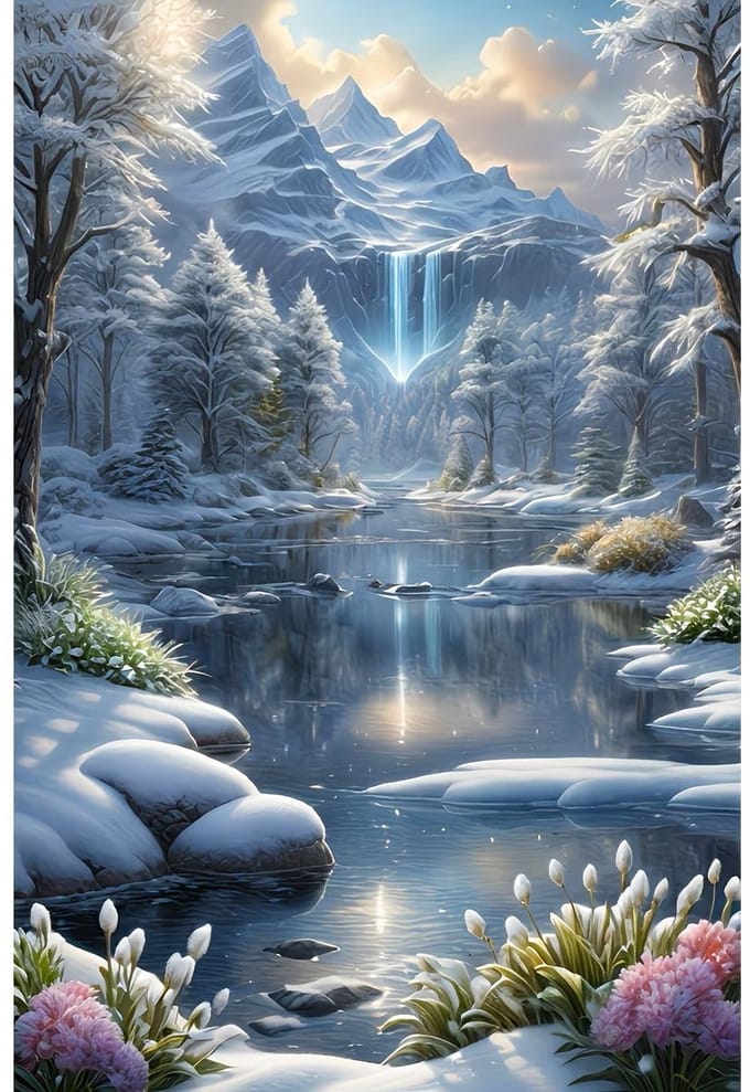 25x20cm Diamond Painting watervallen (rond) nr 437