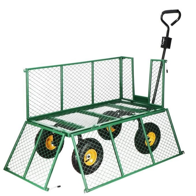 Springos Bolderkar - Metalen Bolderkar - Tuinkar - 205L - 180 x 51.5 x 72 cm - Groen