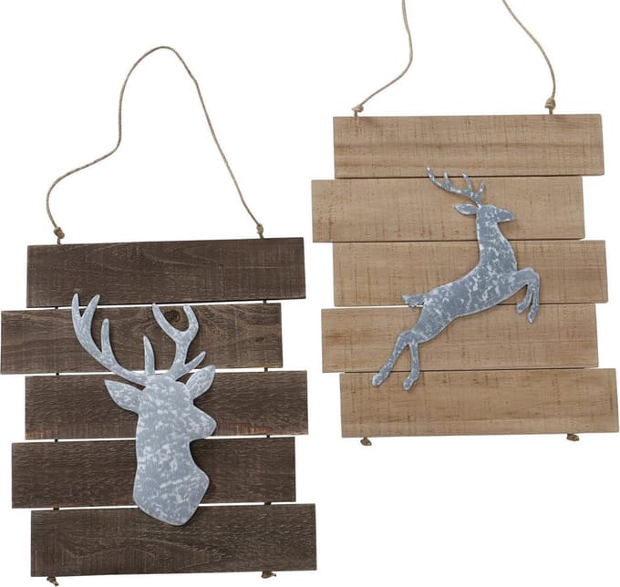wandbord schilderij hert rendier leuk voor kerst set van 2 stuks