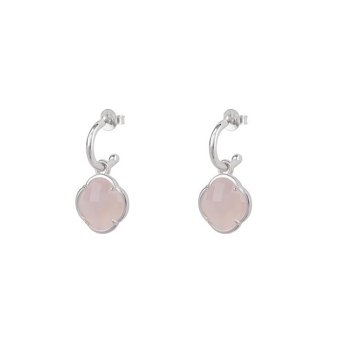 Oorbellen Dames Klaver Rozenkwarts Zilver (925 Sterling Silver) | cadeau dames