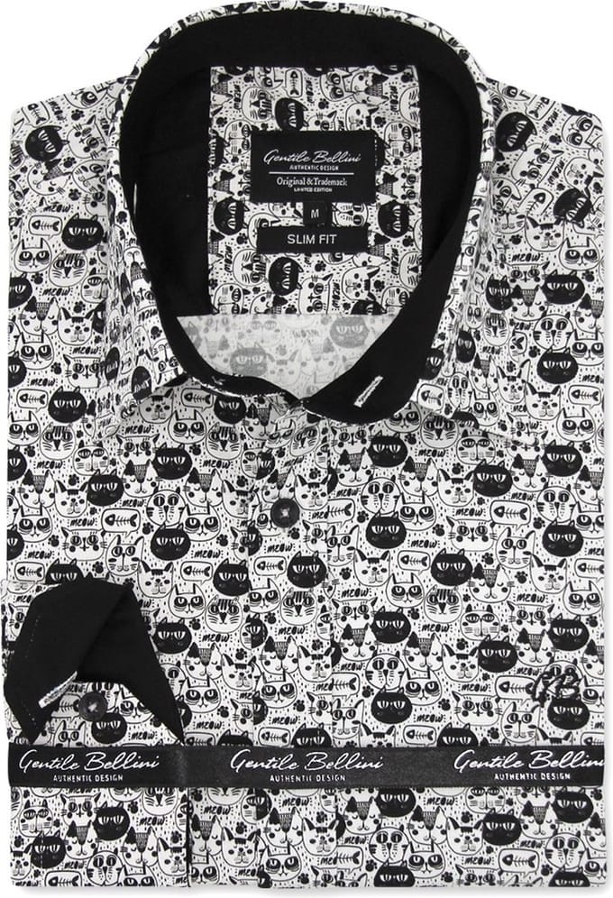 Heren Overhemd - Slim Fit - Black Cat Satijn - Wit - Maat M