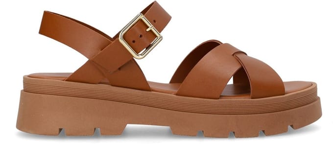 Manfield - Dames - Cognac leren sandalen - Maat 36