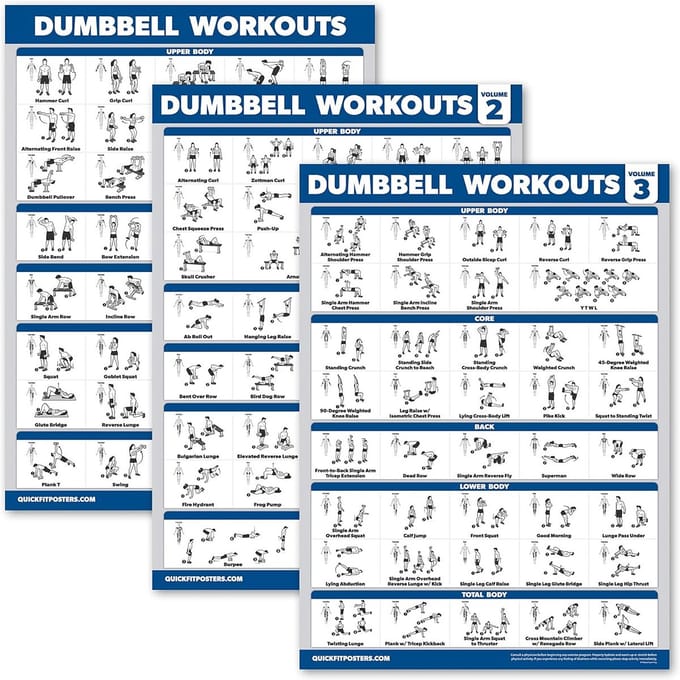 Dumbbell Workout Posters Set voor Thuisgym - Gelamineerd Oefenkaarten (18" x 24")