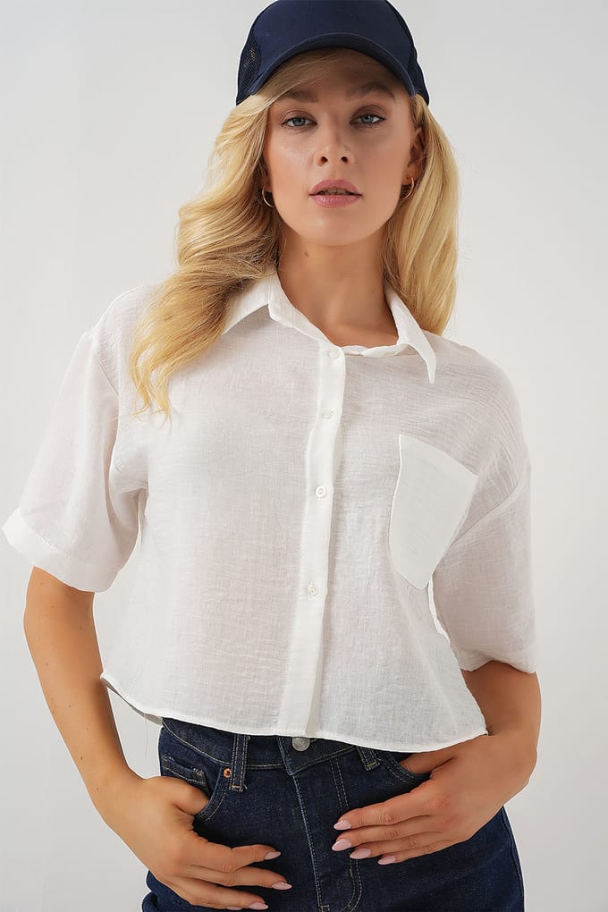 Textured Crop Shirt met Zak