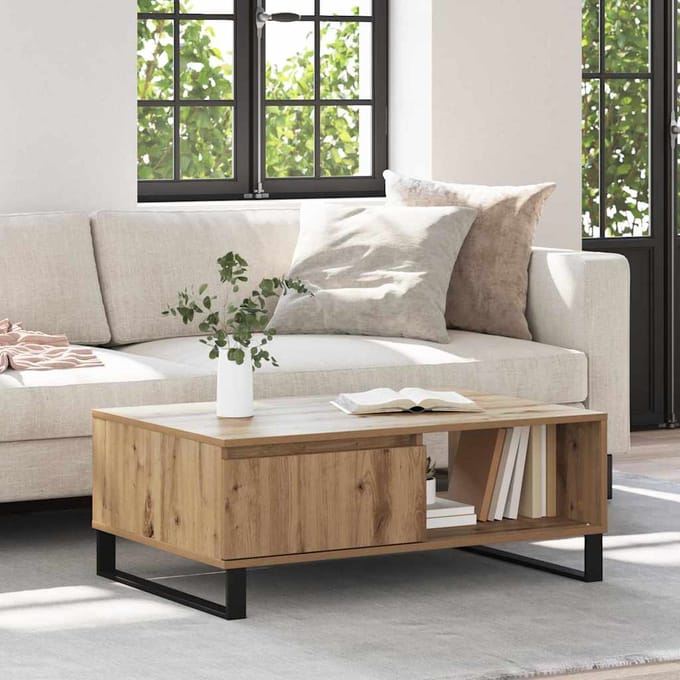 vidaXL - Salontafel - Artisan - Eiken - 90 - x - 60 - x - 35 - cm - Bewerkt - hout