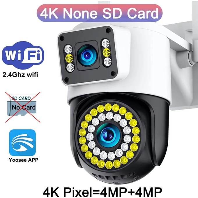 Caméra IP 4K 8MP Double objectif Caméra Wifi PTZ 4G Double écran Suivi automatique Audio bidirectionnel Vision nocturne couleur Caméra de sécurité Yoosee Wifi Camera