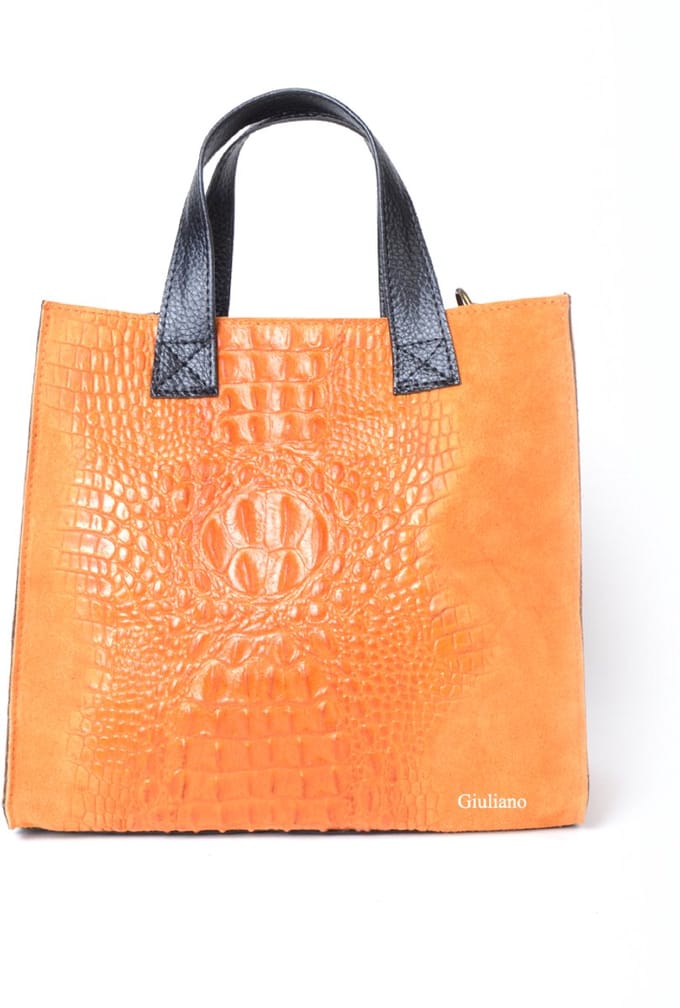 Giuliano lederen handtas Sobek - Oranje - Kroko - Made in Italy