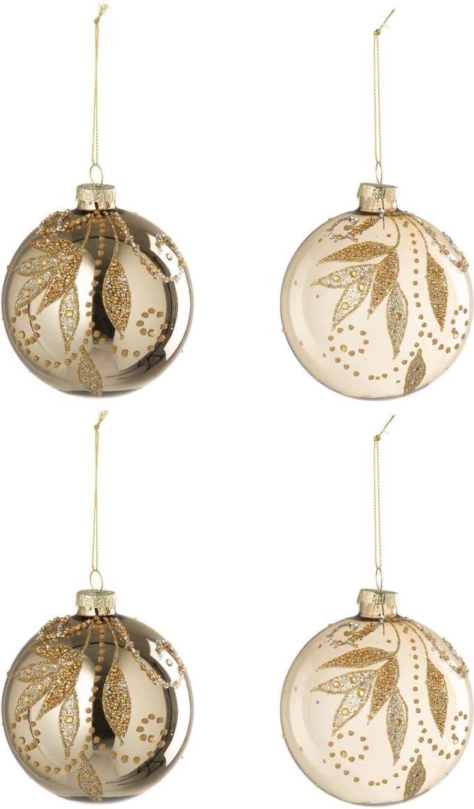 J-Line kerstbal + Stippen - glas - goud - doos van 4