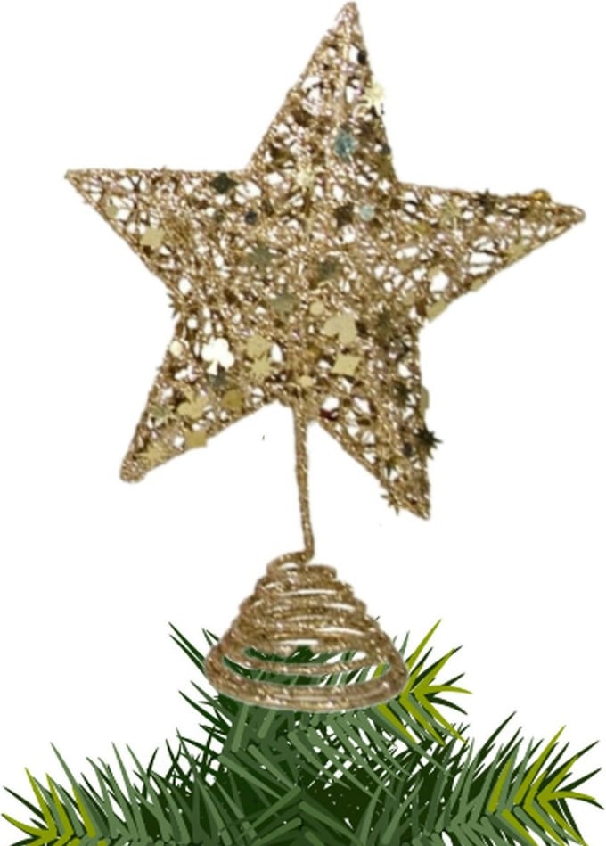 Gerimport Kerstboompiek - ster - kunststof - goud glitter - 25 cm - kerstpieken