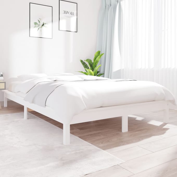 vidaXL - Bedframe - massief - grenenhout - wit - 120x200 - cm