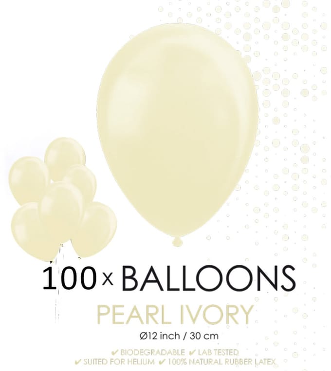 100 Parel ivoor ballonnen 30 cm.