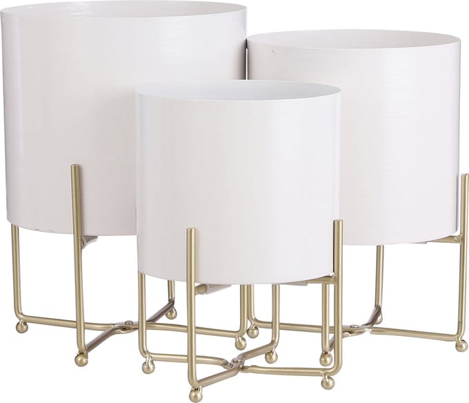 Mica Decorations Aries Bloempot op Standaard - Set van 3 - H32 x Ø24 cm - Wit