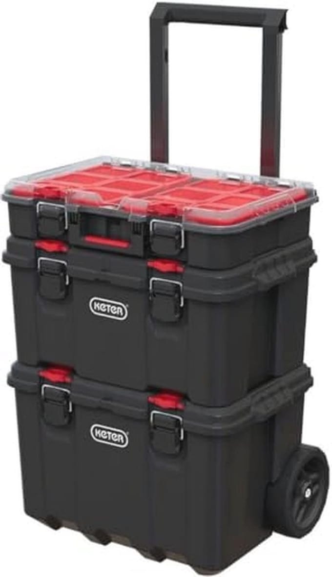 Set van 3 Stapelbare Gereedschapsboxen met Wielen