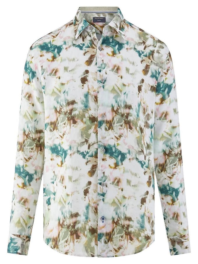OLYMP Casual Overhemd, Regular Fit, Kent, Olijfgroen