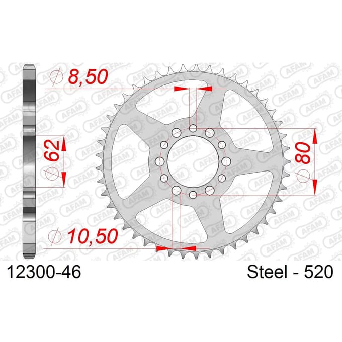 Stalen tandwiel Afam 520 46 dents