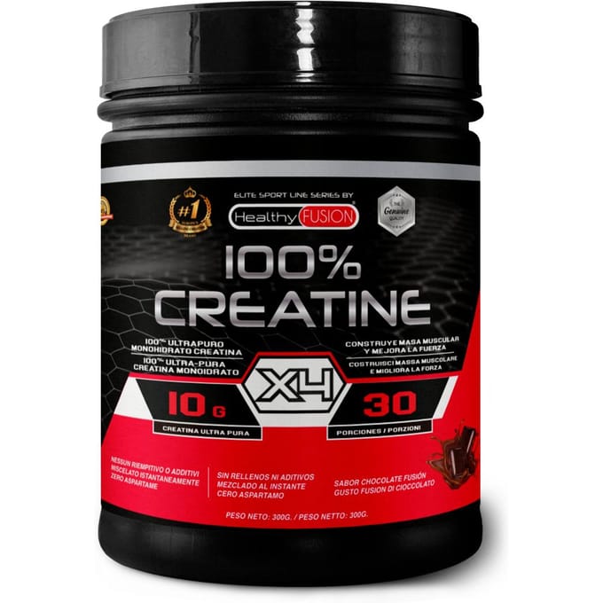 Healthy Fusion 100% Creatina Monohidrato, Alta dosis | 10gr de Creatina por toma | Alta solubilidad | 300g Sabor chocolate